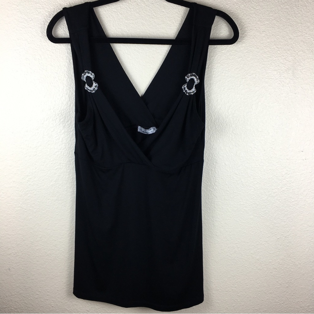 Vertigo Paris Women's Black Knit Double V-Neck Rhinestone Enhancement XL